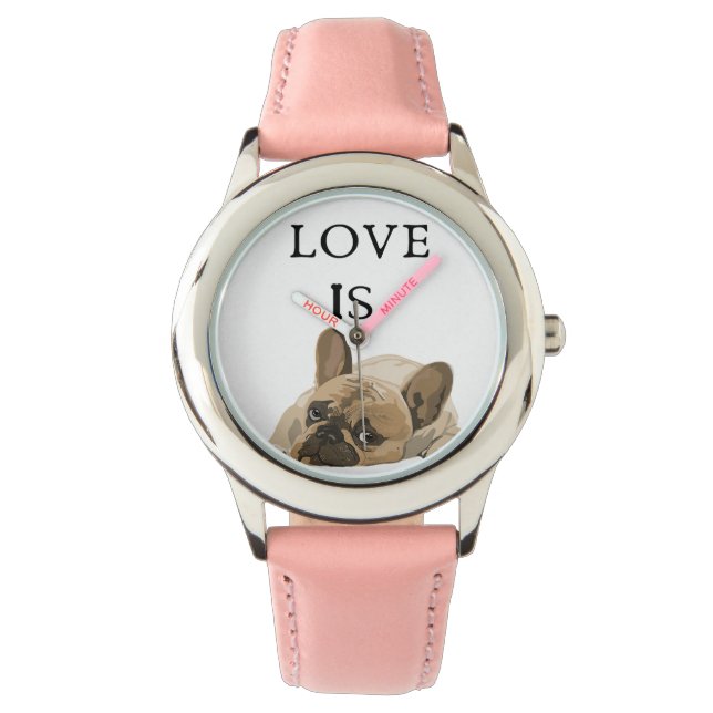 Liebe ist Französisch Bulldog Niedliche Frenchie H Armbanduhr (Vorderseite)
