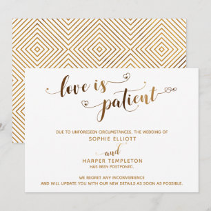 Liebe ist Geduld Aufgeschobene Hochzeit Gold Schri Einladung