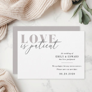 Liebe ist Geduld Hochzeit-Aufschub-Ankündigung Save The Date