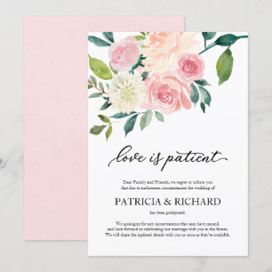Liebe ist geduldig Blush Florale Hochzeit Verschie Einladung