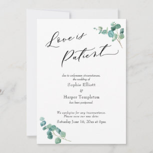 Liebe ist geduldig Eukalyptus Verschobene Hochzeit Einladung