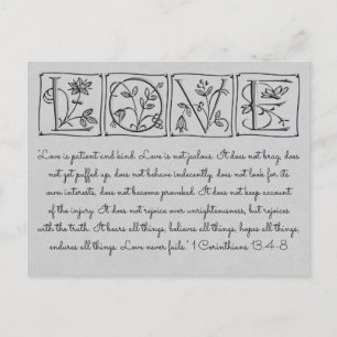 Liebe ist geduldig, gütig und hört niemals auf ~Sc Ankündigungspostkarte