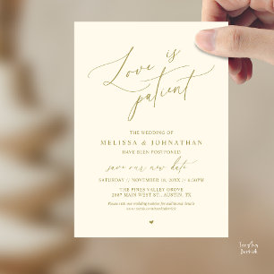 “Liebe ist geduldig” Hochzeit Terminänderung bekan Einladung