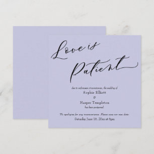 Liebe ist geduldig, lavendelfarbene Hochzeitskarte Einladung