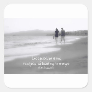 Liebe ist geduldig Liebe ist freundlich Cor 13:4 B Quadratischer Aufkleber