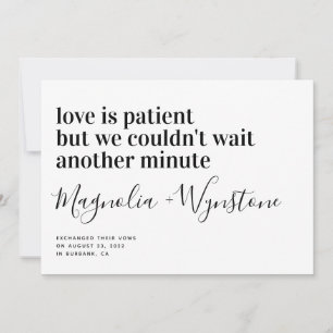 Liebe ist geduldig Moderne Typografie Flitterwoche Ankündigung