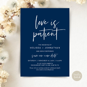 Liebe ist geduldig, Neues Hochzeitdatum ändern Einladung