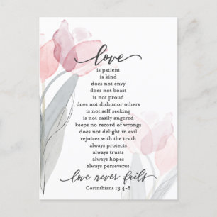 Liebe ist geduldig rosa Tulpen Bibel Hochzeit Postkarte