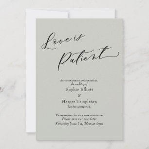 Liebe ist geduldig Sage Green Verschobene Hochzeit Einladung