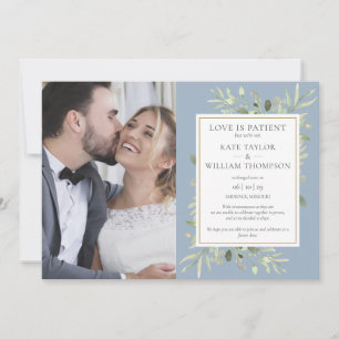 Liebe ist geduldig - Staubblaue Hochzeitsankündigu Einladung