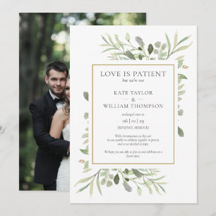 Liebe ist geduldige Flitterwochen-Hochzeitsanzeige Einladung