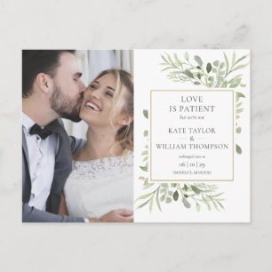 Liebe ist geduldige Flucht Foto Hochzeit Ankündigungspostkarte