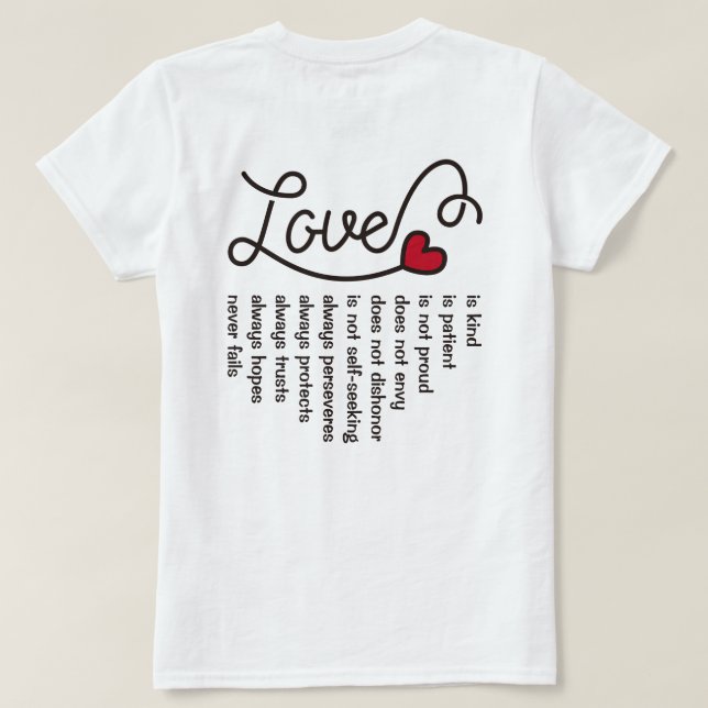 Liebe ist geduldige nette Typografie-roter T-Shirt (Design Rückseite)