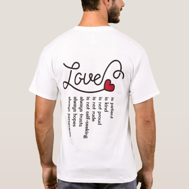 Liebe ist geduldige nette Typografie-rotes T-Shirt (Rückseite)