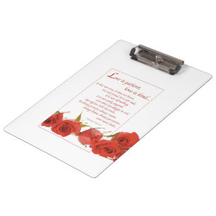Liebe ist Geduldige Rote Rose Klemmbrett
