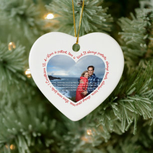 Liebe ist geduldiges Foto-Herz-Weiß u. Rot Keramikornament