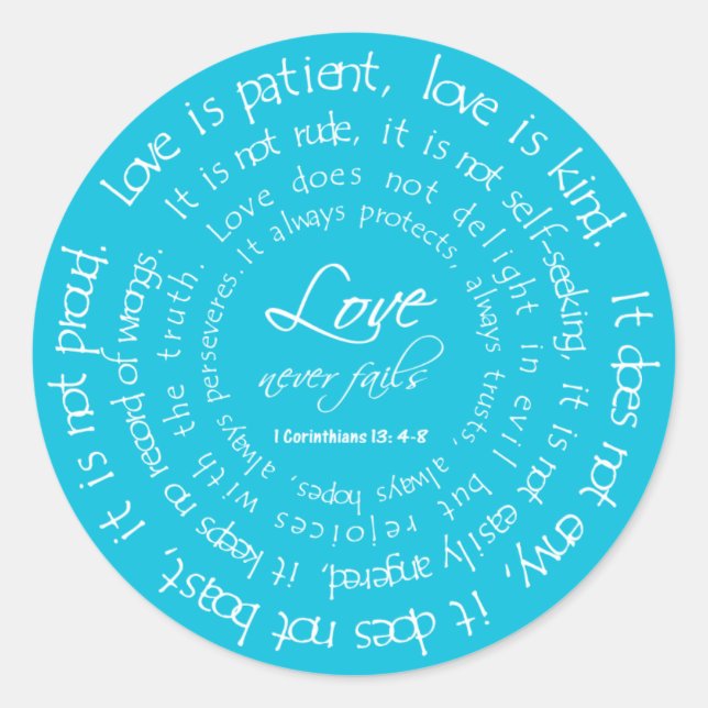 Liebe ist geduldiges Round Wedding Sticker Aqua (Vorderseite)
