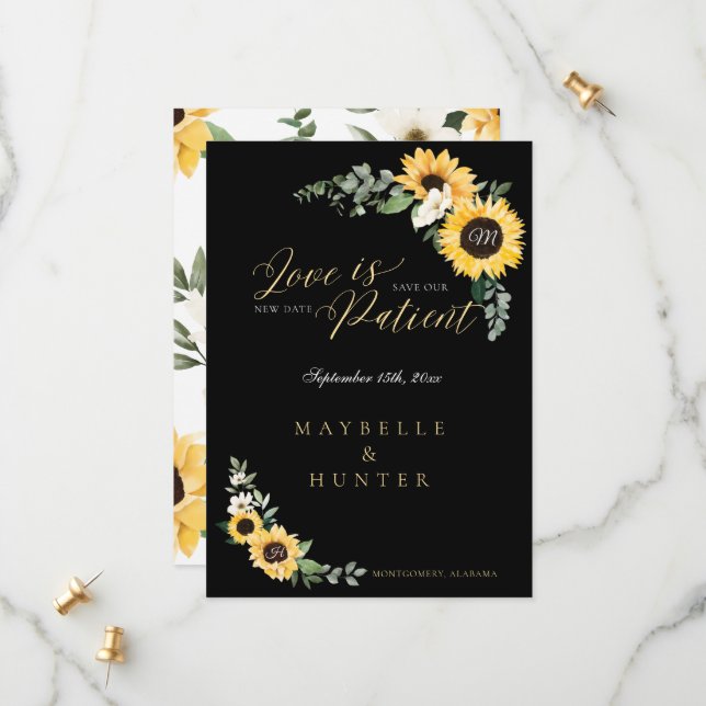 Liebe ist Gelbfärbung des Sonnenblumenkranzes des  Save The Date (Vorderseite/Rückseite Beispiel)