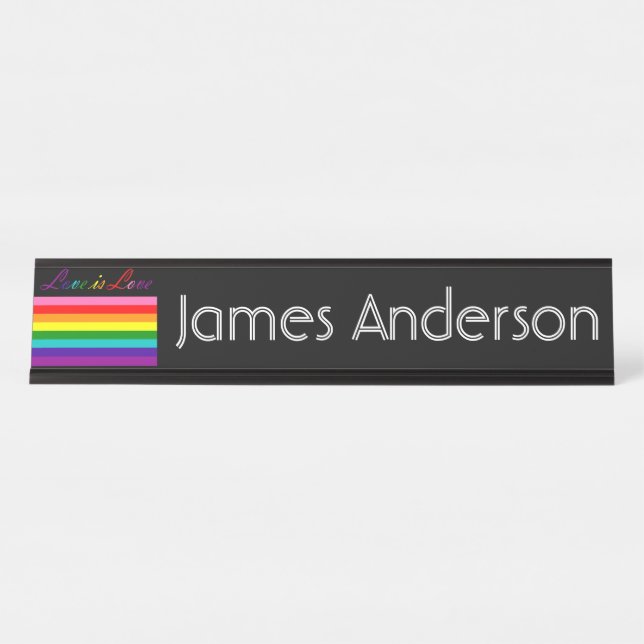Liebe ist Gleichheits-Gay Pride-Regenbogen-Flagge Schreibtischnamensplakette (Vorderseite )