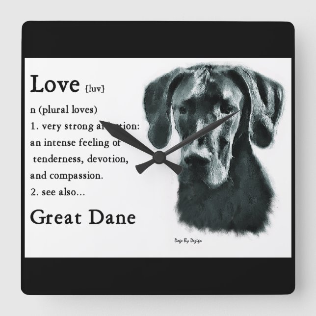 Liebe ist großartige Dänen Quadratische Wanduhr (Vorderseite)