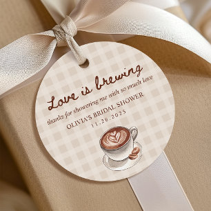 Liebe ist im Anflug Gingham Kaffeebridal-Shower-Ge Geschenkanhänger