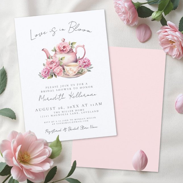 Liebe ist im blutblühenden Tee-Brautparty Einladung (Love Is In Bloom Floral Tea Bridal Shower Invitation)