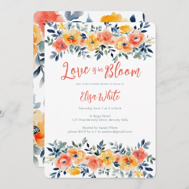 Liebe ist im Blütenfarbenfloralen Brautparty Einladung (Vorne/Hinten)