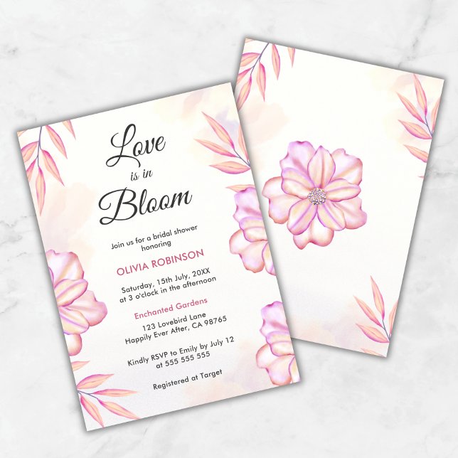 Liebe ist im Blütenfarbenfloralen Brautparty Einladung (Love is in Bloom Watercolor Floral Spring Bridal Shower Invitation     )