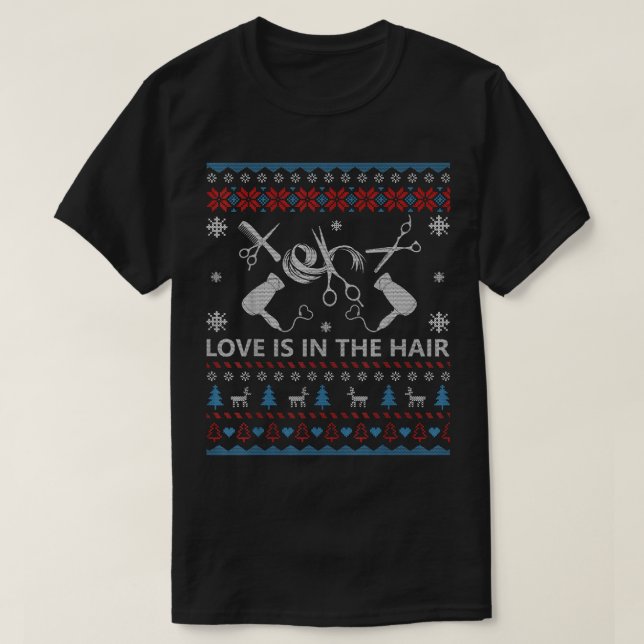 Liebe ist im Haar hässlich Weihnachten Sweater Hai T-Shirt (Design vorne)