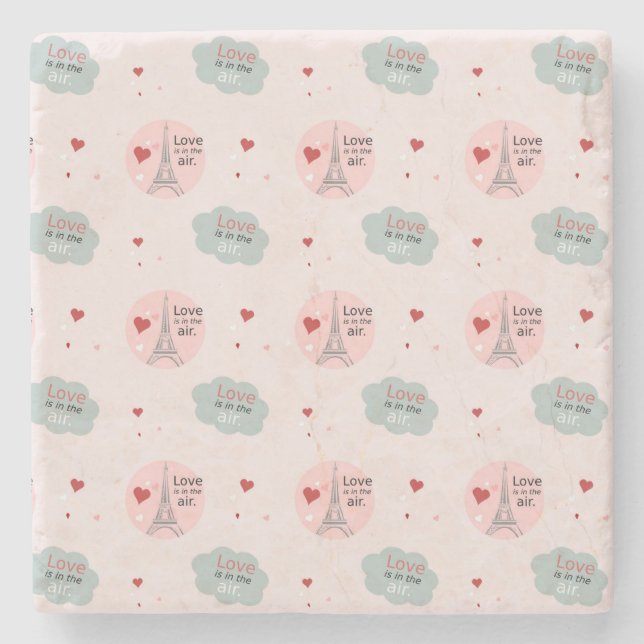 Liebe ist im Lufteiffelturm und Herzmuster Steinuntersetzer (Vorderseite)