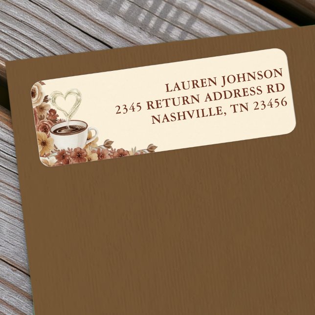 Liebe ist im Werden Floraler Kaffee Herz Rücksende (Love is Brewing Floral Coffee Heart Return Address Label
)