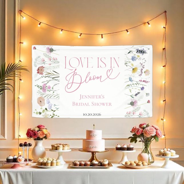 Liebe ist in Bloom | Aquarellfarbenes Brautparty Banner (Von Creator hochgeladen)