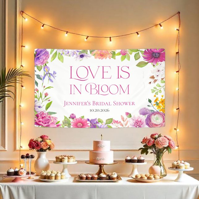 Liebe ist in Bloom | Aquarellfarbenes Brautparty Banner (Von Creator hochgeladen)
