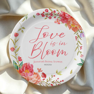 Liebe ist in Bloom Aquarellfarbenes Brautparty Pappteller