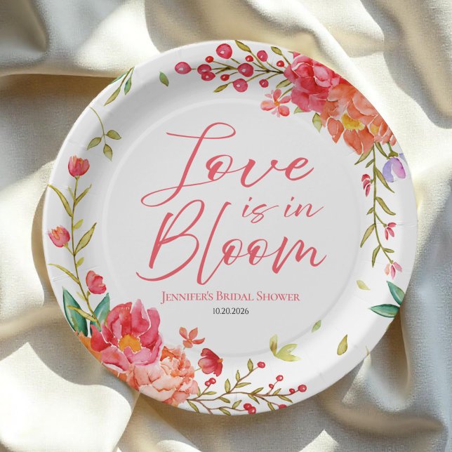 Liebe ist in Bloom | Aquarellfarbenes Brautparty Pappteller (Von Creator hochgeladen)