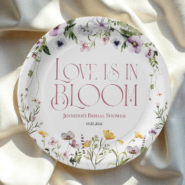 Liebe ist in Bloom | Aquarellfarbenes Brautparty Pappteller