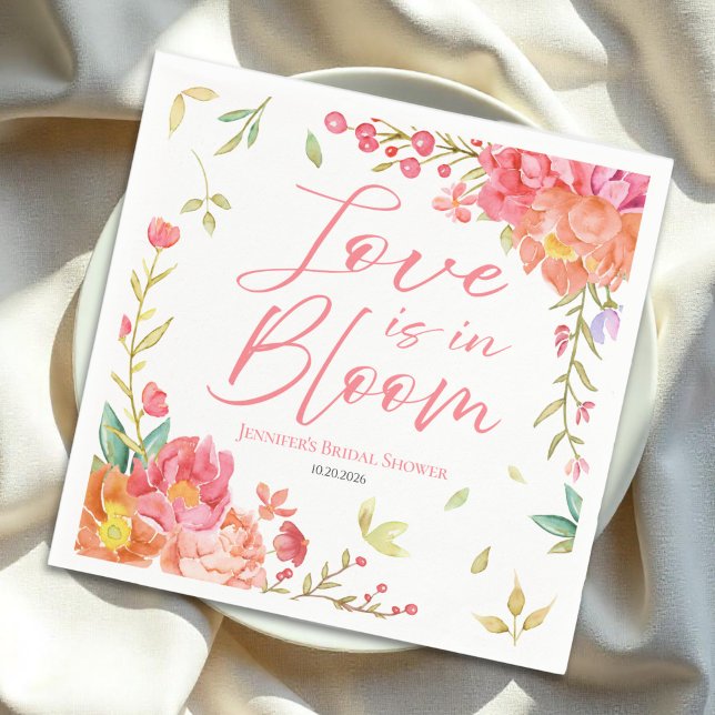 Liebe ist in Bloom | Aquarellfarbenes Brautparty Serviette (Von Creator hochgeladen)