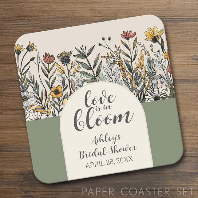 Liebe ist in Bloom - Boho Blume Brautparty Rechteckiger Pappuntersetzer (Custom Coaster Set)