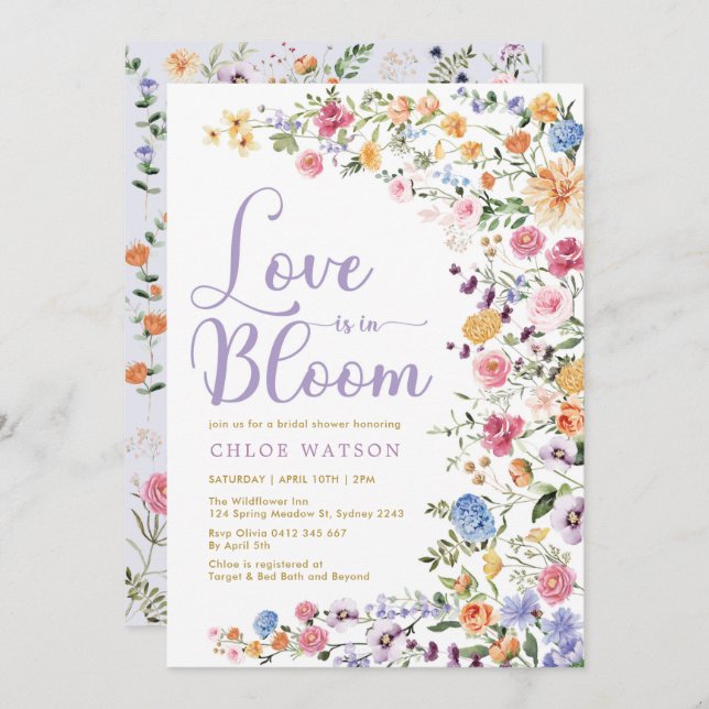 Liebe ist in Bloom | Chic Wildblume Brautparty Einladung (Vorne/Hinten)