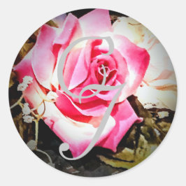 Liebe ist in Bloom Rose Hochzeitsticker Runder Aufkleber