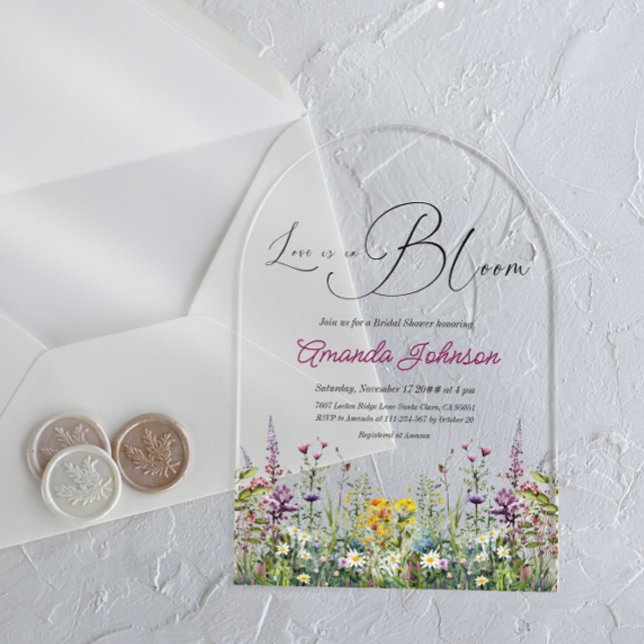 Liebe ist in Bloom Wildblume Blumenkohl Brautparty Acryleinladungen (Von Creator hochgeladen)