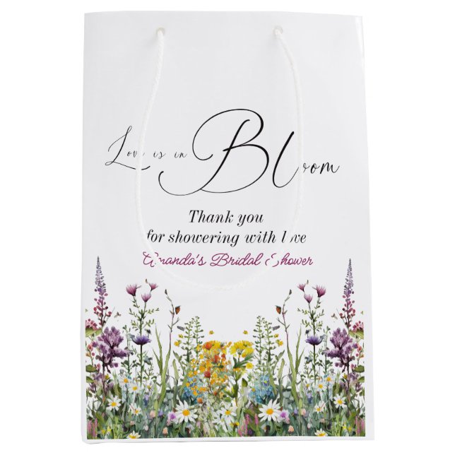 Liebe ist in Bloom Wildblume Blumenkohl Brautparty Mittlere Geschenktüte (Vorderseite)