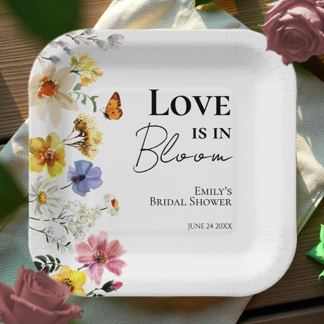Liebe ist in Bloom | Wildblume Boho Brautparty Pappteller (Von Creator hochgeladen)
