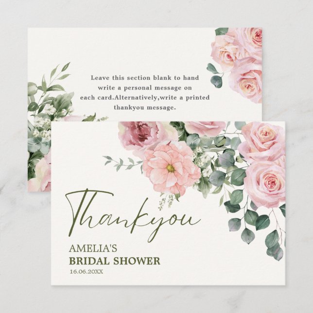 Liebe ist in blühendem Aquarell Floral Brautparty Dankeskarte (Vorne/Hinten)