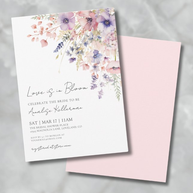 Liebe ist in blühenden Wildblume Blumenkohl Brautp Einladung (Love Is In Bloom Wildflower Floral Bridal Shower Invitation)