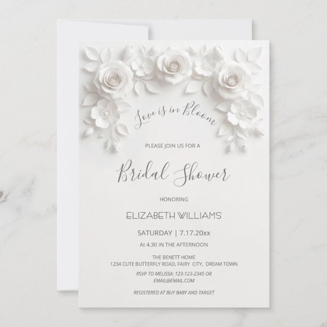 Liebe ist in Blüte | 3D Rosen Blumen Einladung (Vorderseite)