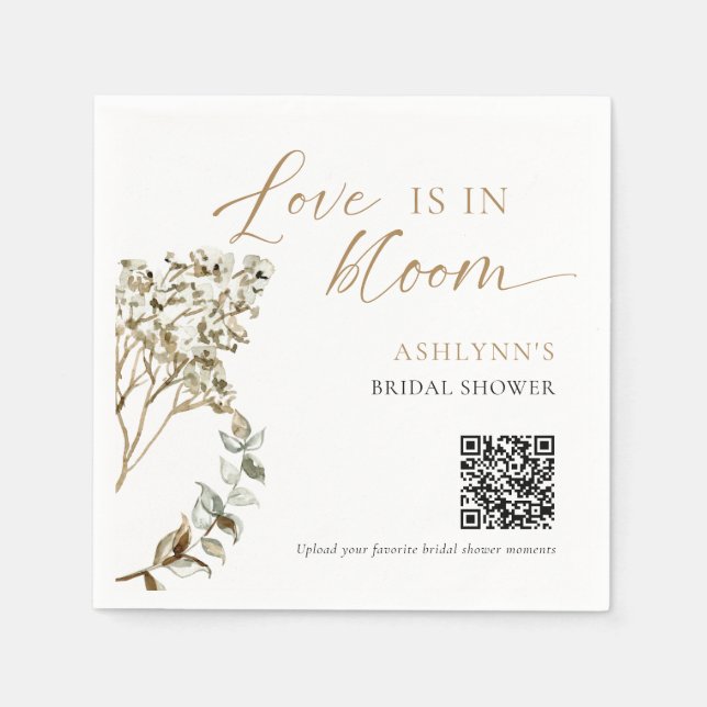 Liebe ist in Blüte Brautparty Foto-Sharing QR-Code Serviette (Vorderseite)
