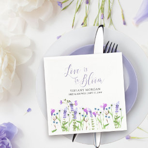 Liebe ist in Blüte Lila Wildblumen Brautparty Serviette