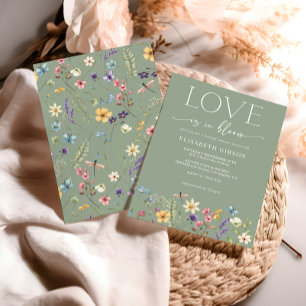 Liebe ist in Blüten Florale Salbei-Grüne Hochzeits Einladung