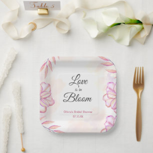Liebe ist in Blüten Wasserfarben Floral Brautdusch Pappteller